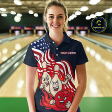 Load image into Gallery viewer, Custom American Flag Bowling Women Polo & 1/4 Zip Shirts Funny Flame Bowling Team Jerseys HNT92