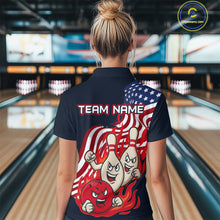 Load image into Gallery viewer, Custom American Flag Bowling Women Polo & 1/4 Zip Shirts Funny Flame Bowling Team Jerseys HNT92