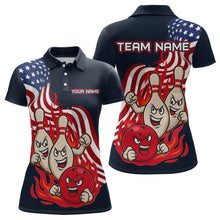 Load image into Gallery viewer, Custom American Flag Bowling Women Polo & 1/4 Zip Shirts Funny Flame Bowling Team Jerseys HNT92
