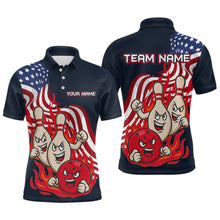 Load image into Gallery viewer, Custom American Flag Bowling Men Polo & 1/4 Zip Shirts Funny Flame Bowling Team Jerseys HNT92