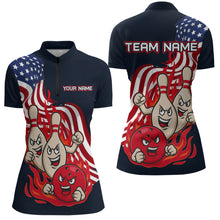 Load image into Gallery viewer, Custom American Flag Bowling Women Polo & 1/4 Zip Shirts Funny Flame Bowling Team Jerseys HNT92