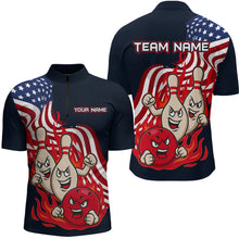 Load image into Gallery viewer, Custom American Flag Bowling Men Polo & 1/4 Zip Shirts Funny Flame Bowling Team Jerseys HNT92
