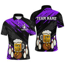 Load image into Gallery viewer, Custom Purple Funny Beer Bowling Jersey for Men Bowling Uniform Polo & 1/4 Zip Bowling Team Shirts HNT107