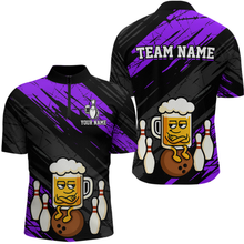 Load image into Gallery viewer, Custom Purple Funny Beer Bowling Jersey for Men Bowling Uniform Polo & 1/4 Zip Bowling Team Shirts HNT107
