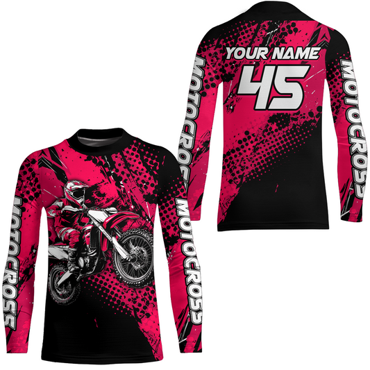 Pink Youth Motocross Shirts Custom Racing Dirt Bike Jersey Kid Men Women UPF30+ DNT18