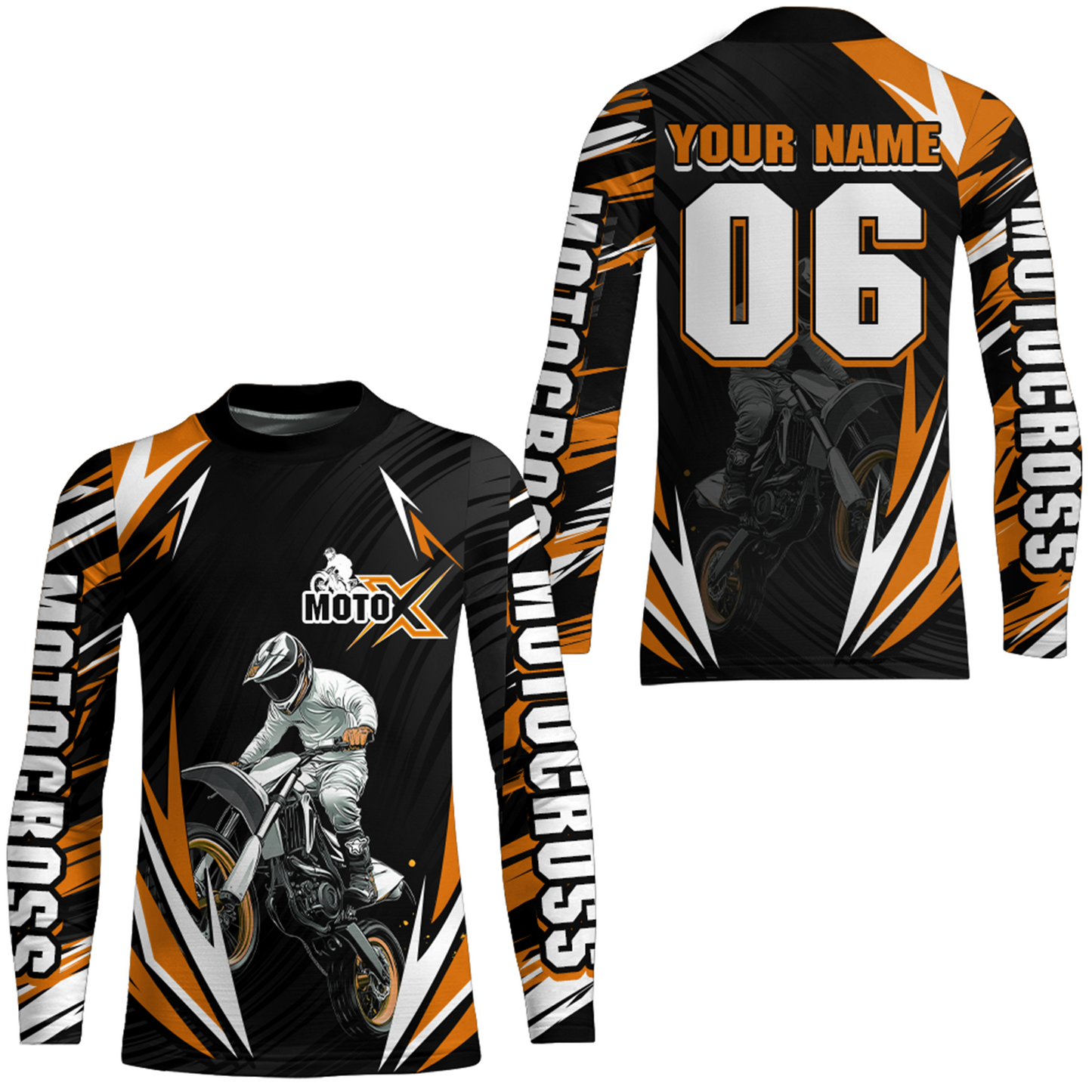Adult&Kid Custom Orange Motocross Jersey for Men Women Upf30+ Extreme Dirt Bike Shirt| CTP76