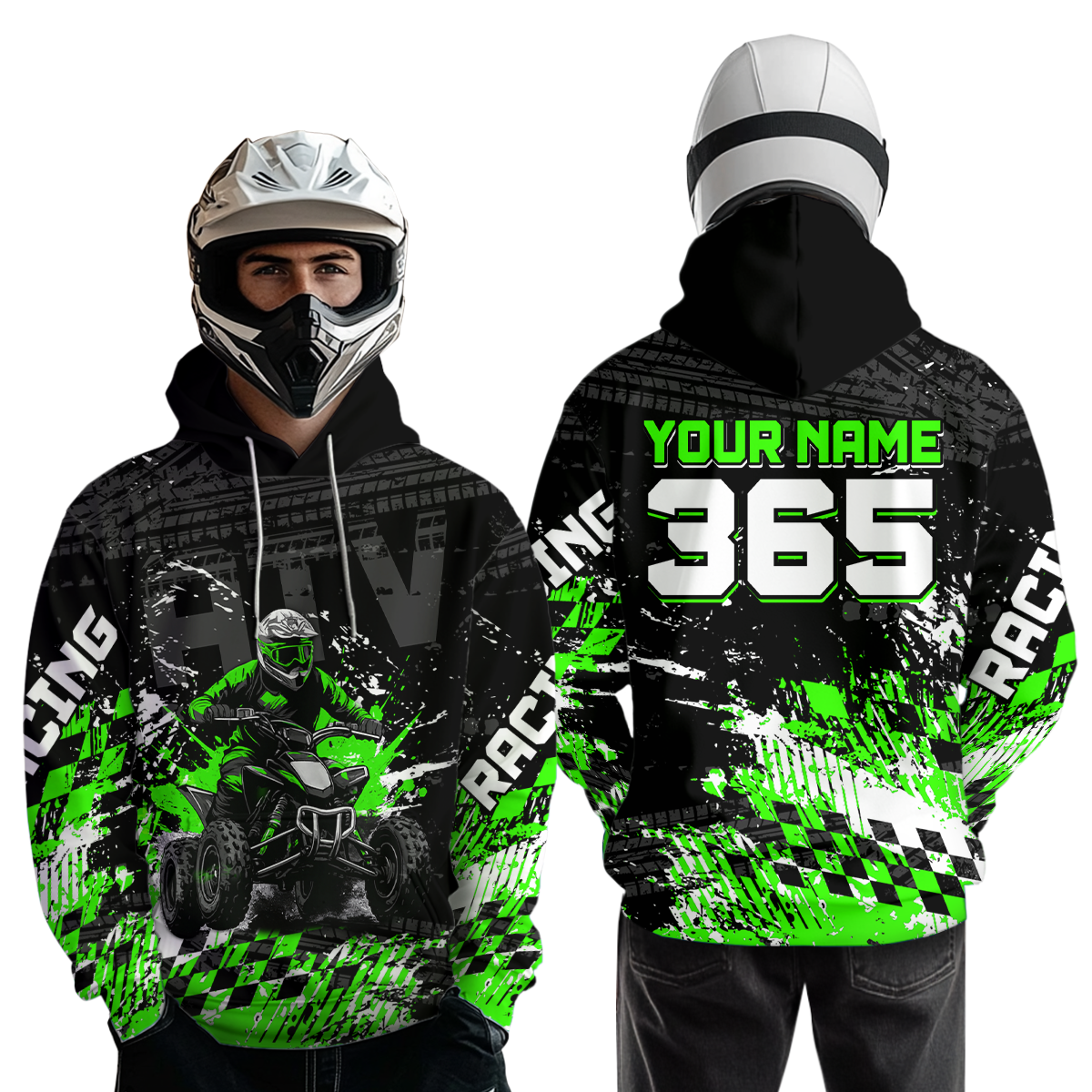 Custom Green Atv Motocross Hoodie Upf30+ Quad Bike Shirt Extreme Racing Adult Youth Off-Road Quad Shirt NHN009