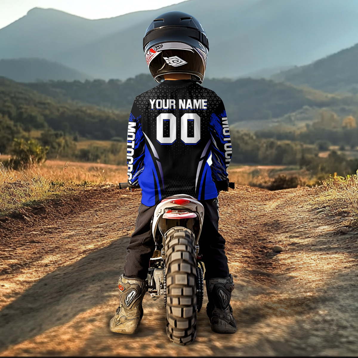 Custom Blue Motocross Shirts Racing Jersey UPF30+ Dirt Bike Jersey Kid Men Women DNT08