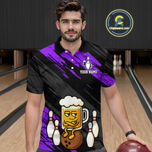 Load image into Gallery viewer, Custom Purple Funny Beer Bowling Jersey for Men Bowling Uniform Polo & 1/4 Zip Bowling Team Shirts HNT107