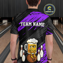 Load image into Gallery viewer, Custom Purple Funny Beer Bowling Jersey for Men Bowling Uniform Polo & 1/4 Zip Bowling Team Shirts HNT107