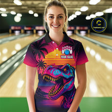 Load image into Gallery viewer, Custom Neon Dinosaur Bowling Women Bowling Shirt Polo & Quarter-Zip Bowling Team Jerseys HNT78