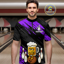 Load image into Gallery viewer, Custom Purple Funny Beer Bowling Jersey for Men Bowling Uniform Polo & 1/4 Zip Bowling Team Shirts HNT107