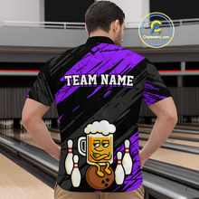 Load image into Gallery viewer, Custom Purple Funny Beer Bowling Jersey for Men Bowling Uniform Polo & 1/4 Zip Bowling Team Shirts HNT107