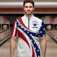 Load image into Gallery viewer, American Bowling 1/4 Zip Shirt Men & Women Custom Eagle Bowling Team Jersey Patriotic BDT560