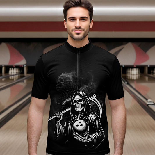 Custom Bowling Shirt Skull Bowling 1/4 Zip Shirt for Men Bowling Team League QZT299
