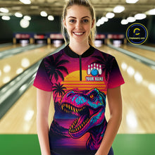 Load image into Gallery viewer, Custom Neon Dinosaur Bowling Women Bowling Shirt Polo & Quarter-Zip Bowling Team Jerseys HNT78