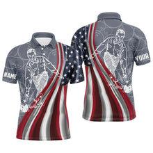 Load image into Gallery viewer, Patriotic Men's Polo Bowling Shirt, American Flag Custom Name Bowlers Jersey Short Sleeve NBP97
