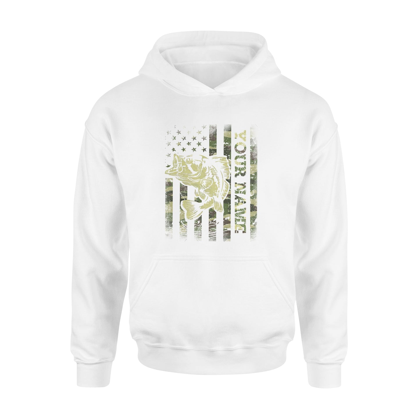 Largemouth bass fishing American flag green camo custom name fishing shirts D05 NQS1428 - Standard Hoodie