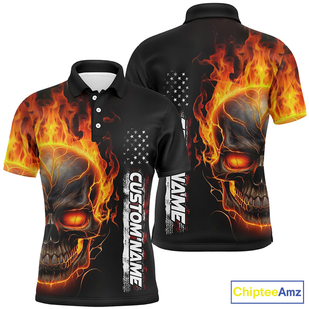 Flame Skull Custom Bowling Polo Shirts For Men And Women, American Bowling Team Jerseys IPHW5275
