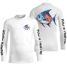 Load image into Gallery viewer, Pompano Fishing American Flag Custom Long Sleeve Fishing Shirts, Patriotic Fishing Jerseys IPHW4784