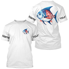 Load image into Gallery viewer, Pompano Fishing American Flag Custom Long Sleeve Fishing Shirts, Patriotic Fishing Jerseys IPHW4784