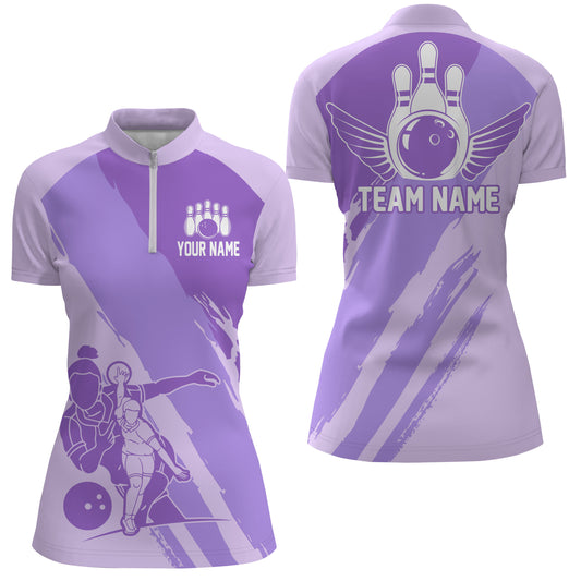 Custom Bowling Shirts For Women, Bowling Queen Team Jerseys, Bowling Girls Shirt | Purple IPHW4515