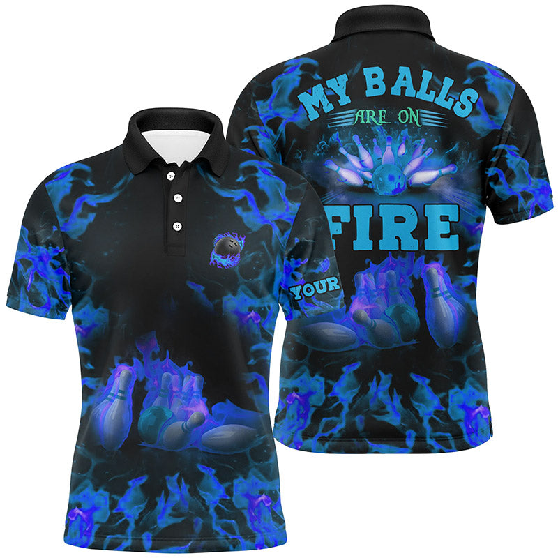 Blue Flame bowling shirt custom name my balls are on fire bowling polo shirts for men, bowling jerseys NQS6457