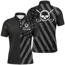 Load image into Gallery viewer, Mens golf polo shirt black American flag custom golf skull clubs men golf shirts, golf gifts for men NQS6276
