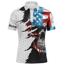 Load image into Gallery viewer, Men golf polo upf shirts custom name American flag patriotic golf skull white golf outfit men NQS6280