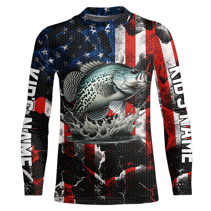Crappie fishing black American flag Custom UV protection performance long sleeve fishing jerseys NQS7276
