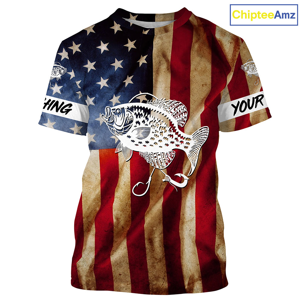 Personalized Crappie Fishing American Flag patriotic performance Fishing Shirts NQS1381