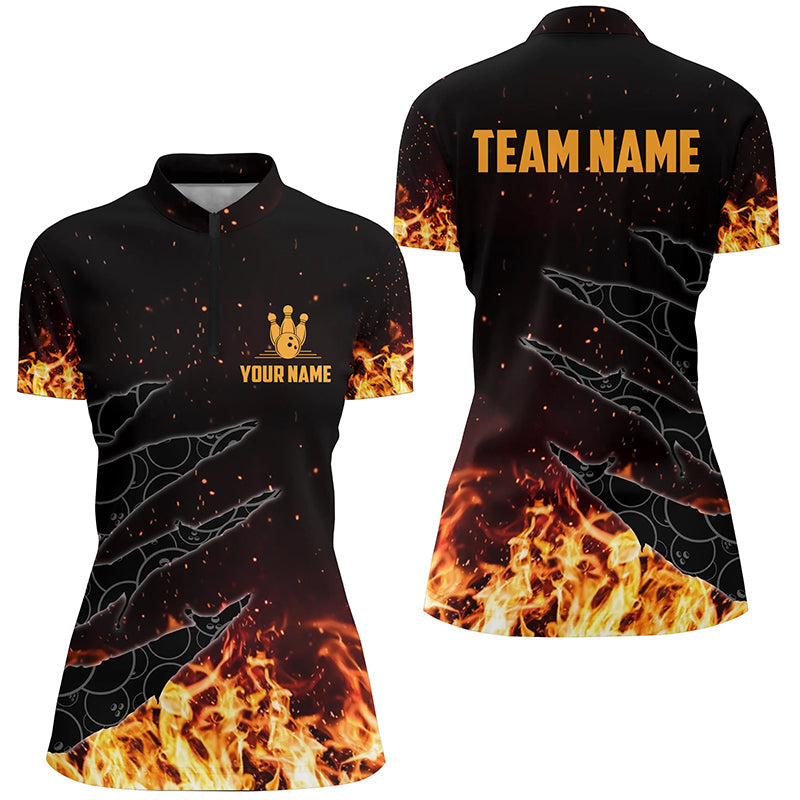 Bowling Quarter Zip shirts for women custom flame camo bowling team jerseys, gifts for bowlers NQS6954
