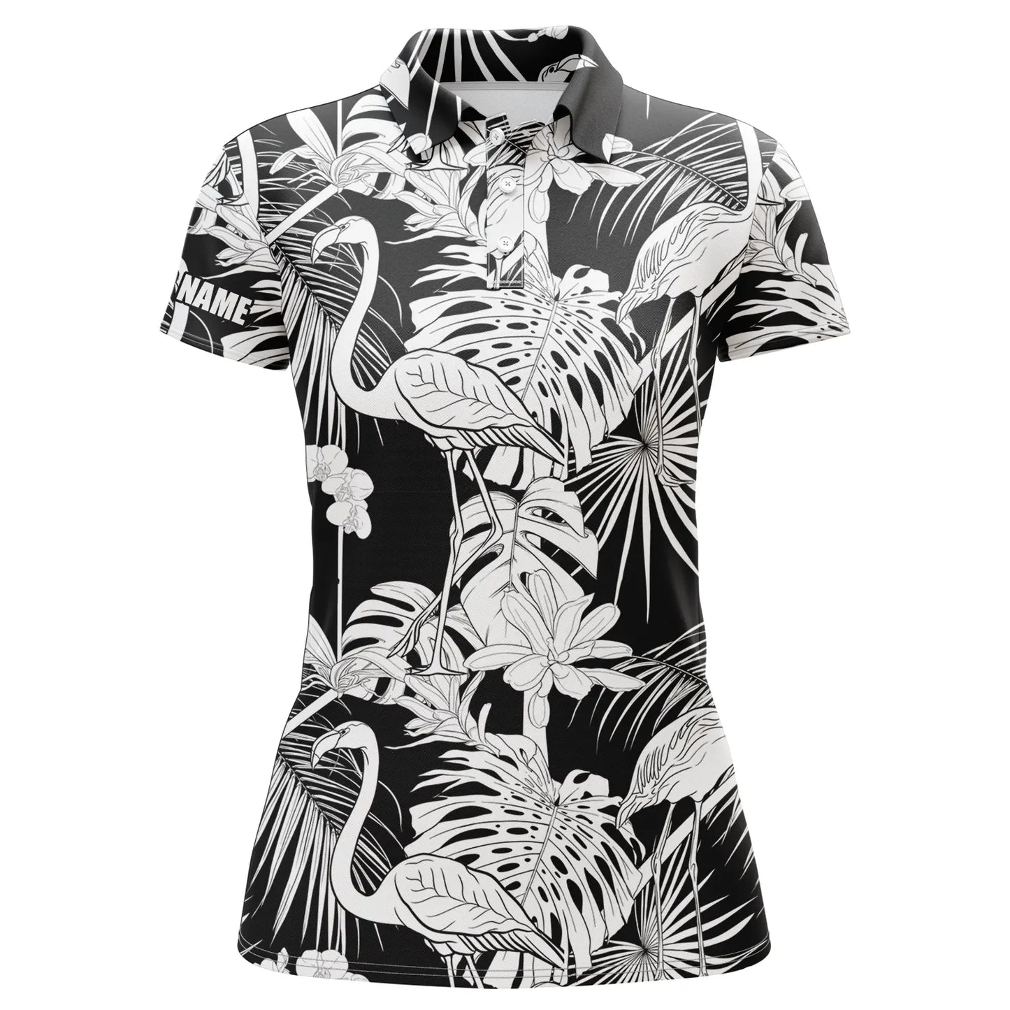 Womens golf polo shirts black and white tropical plants flamingo golf shirts custom womens golf wear NQS4841