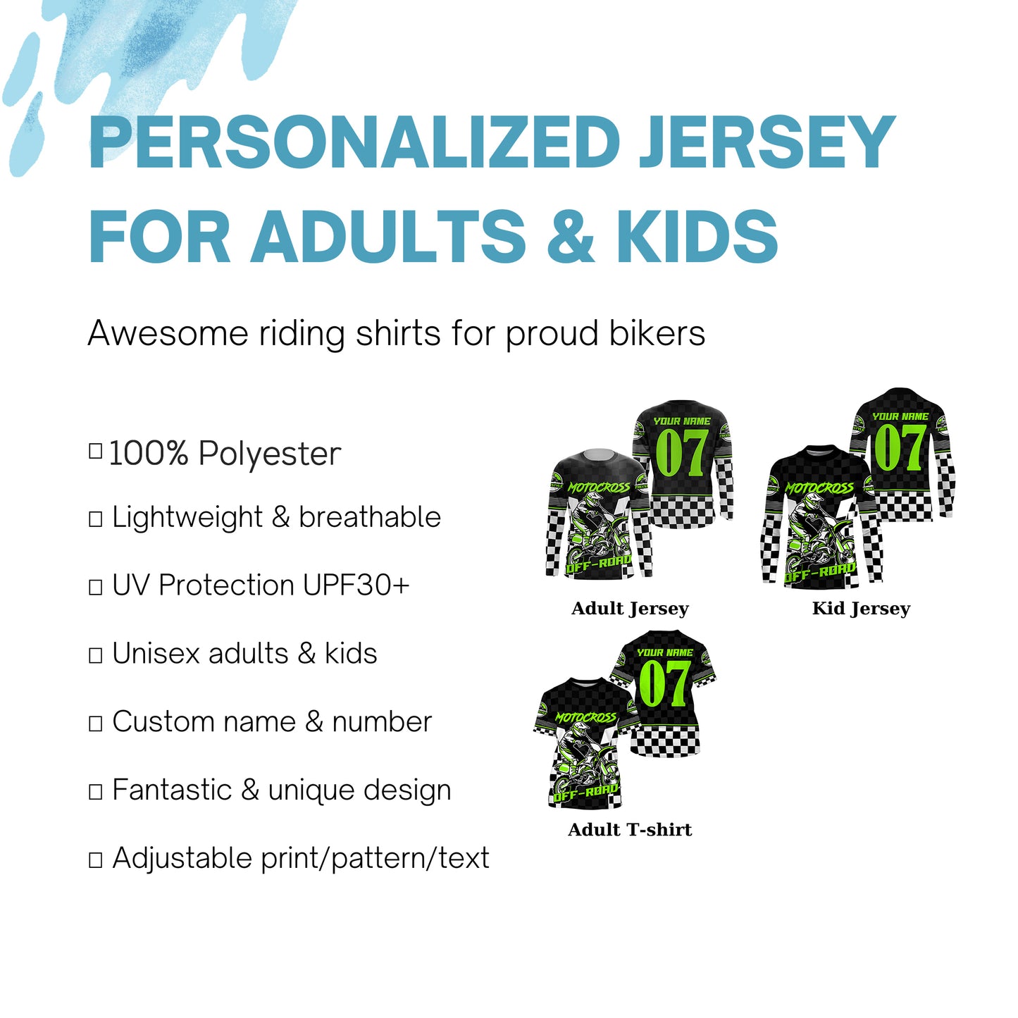 Dirt bike jersey youth adult flag racing custom Motocross UPF30+ MX off-road extreme long sleeves PDT234