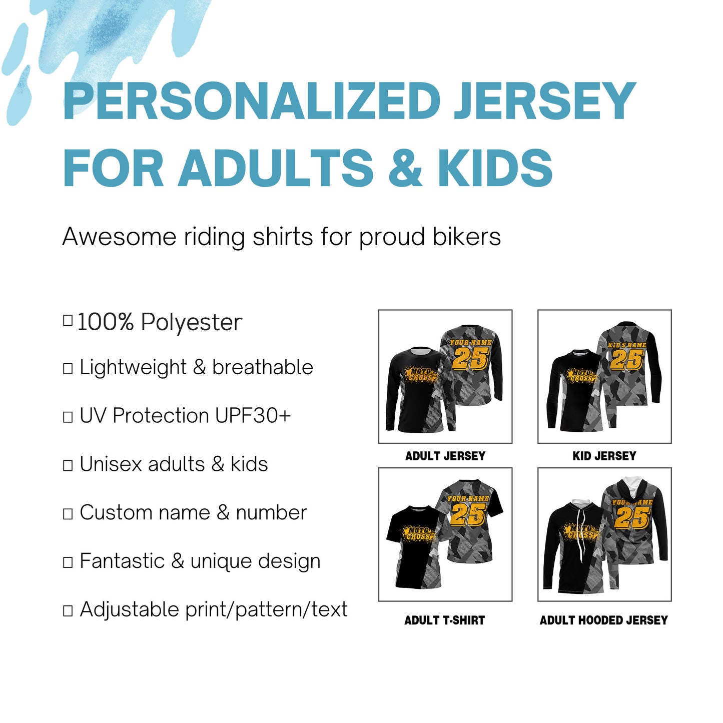 Camouflage custom motocross jersey UPF30+ kids men women dirt bike MX racing motorcycle off-road NMS1024