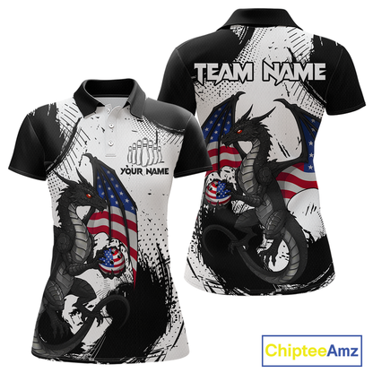 Black & White Polo Bowling Team Jersey Custom American Dragon Bowling Shirt for Men Women QZT687