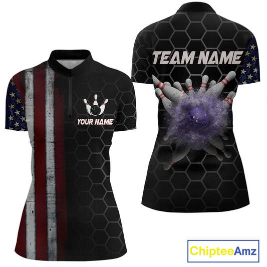 Custom American Bowling Quarter-Zip Shirt Patriotic Bowling Jersey for Men Women QZT683