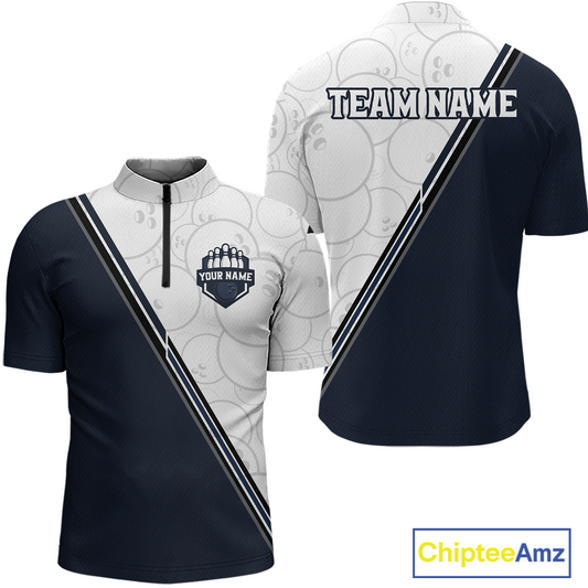 Dark Blue Bowling Custom Men Bowling Shirt Polo & Quarter-Zip Bowling Team Jerseys HNT64