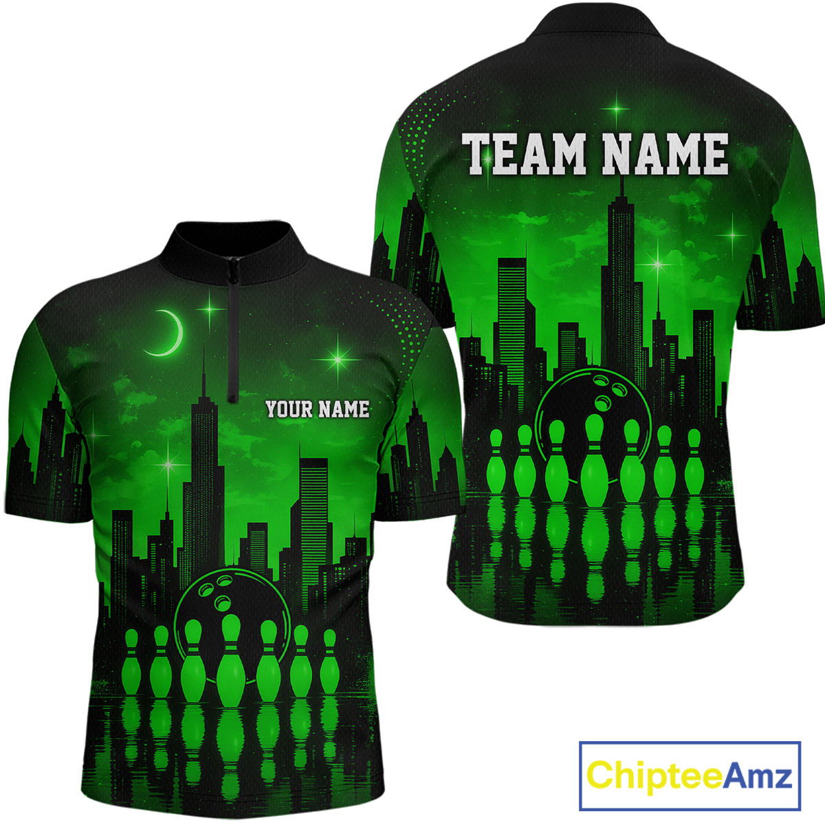 Green Bowling Custom Men Bowling Shirt Polo & Quarter-Zip Bowling Team Jerseys HNT66