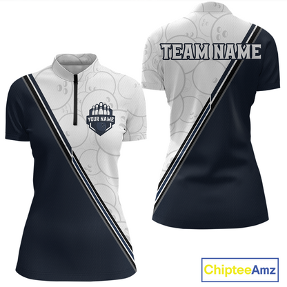 Dark Blue Bowling Custom Women Bowling Shirt Polo & Quarter-Zip Bowling Team Jerseys HNT64