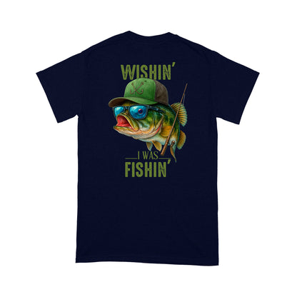 Funny Fishing Shirt Wishin' I Was Fishin Custom Name funny Bass fishing T-Shirt D03 NQS9898