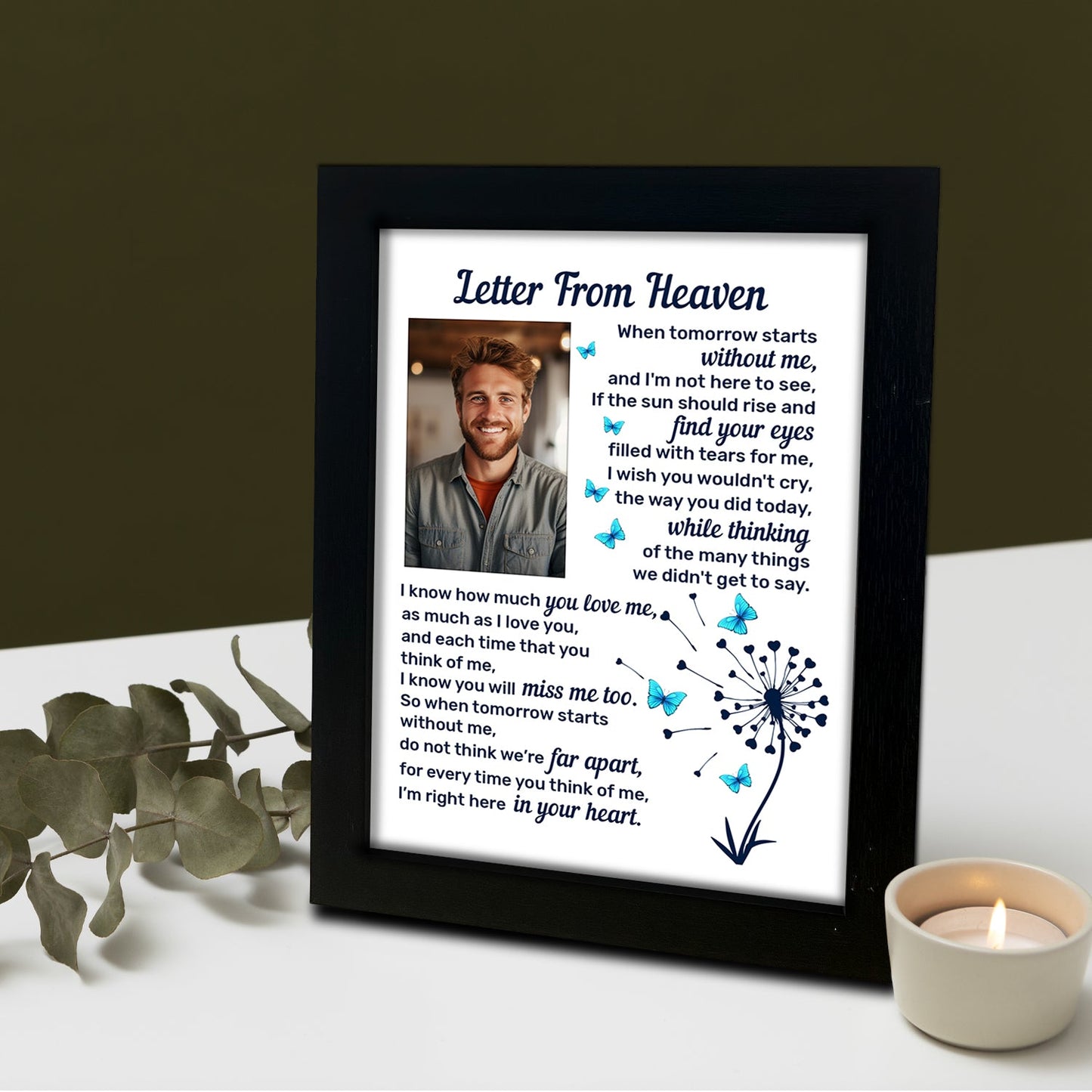 Memorial Shadow Box Letter from Heaven Sympathy Picture Frame Gifts for Loss of Loved One 2x3 Photo TND7