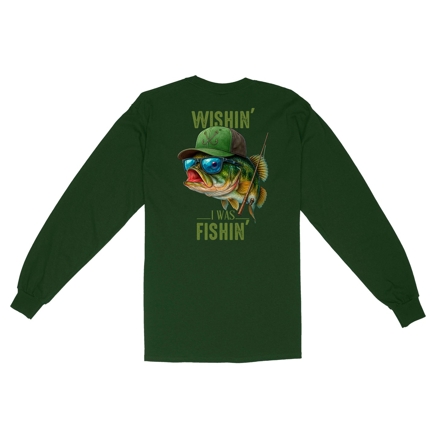 Funny Fishing Shirt Wishin' I Was Fishin Custom Name funny Bass fishing Long Sleeve D03 NQS9898