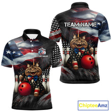 Load image into Gallery viewer, American Flag Funny Cat Bowling Shirt for Men Custom Bowling League Jersey Polo &amp; 1/4 Zip Shirt QZT807