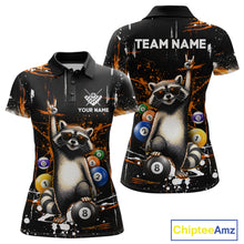 Load image into Gallery viewer, Custom Orange Funny Raccoon Billiard Shirt for Women 8 Ball Pool Billiard Jersey Polo &amp; 1/4-Zip BHT5