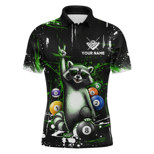 Custom Green Funny Raccoon Billiard Shirt for Men 8 Ball Pool Billiard Jersey Polo & 1/4-Zip BHT5