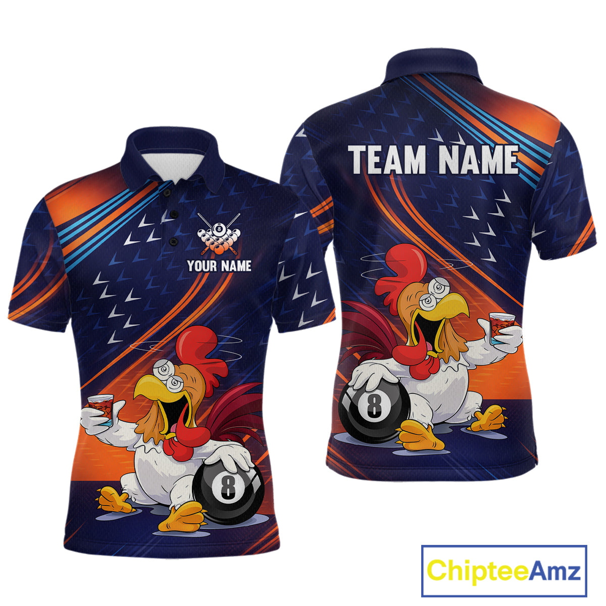 Funny Chicken Billiard Team Shirts for Men Custom 8 Ball Billiard Jersey Pool Shirt Polo & 1/4-Zip BHT6