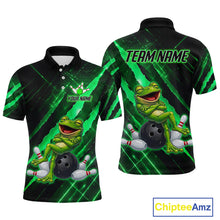 Load image into Gallery viewer, Custom Green Funny Frog Bowling Shirt for Men Bowling Jersey Polo &amp; 1/4 Zip Bowling Outfit QZT1026