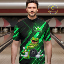Load image into Gallery viewer, Custom Green Funny Frog Bowling Shirt for Men Bowling Jersey Polo &amp; 1/4 Zip Bowling Outfit QZT1026