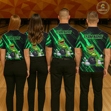 Load image into Gallery viewer, Custom Green Funny Frog Bowling Shirt for Men Bowling Jersey Polo &amp; 1/4 Zip Bowling Outfit QZT1026